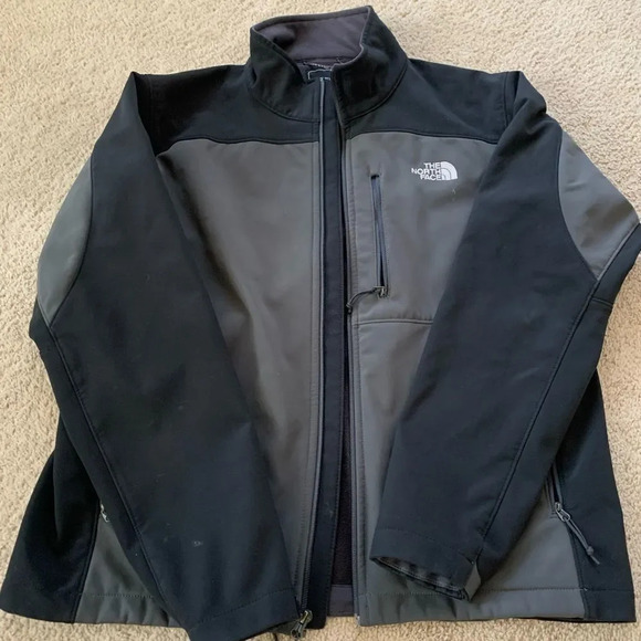 North Face Jacket Mens Full Zip Fleece Jacket Shell Jacket Black Gray Size M L - Picture 1 of 10